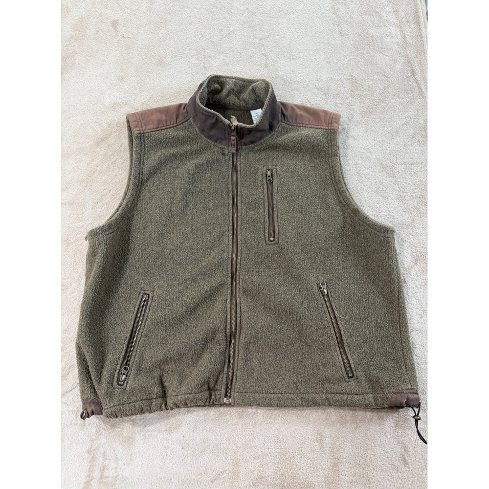 Orvis Denali Fleece Vest Mens XL Olive Green Pheasant Logo Full Zip Outdoor EUC